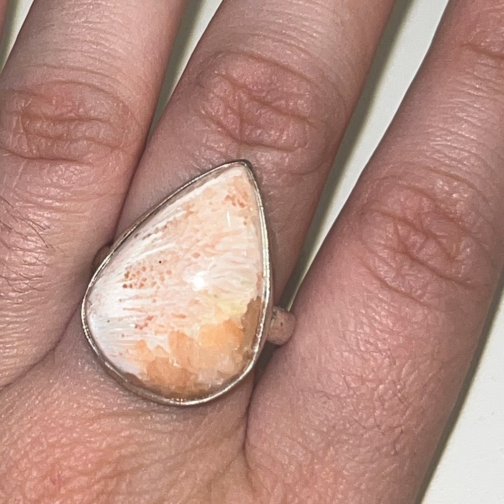 Scolecite gemstone sterling silver ring size 7